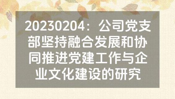 20230204：公司党支部坚持融合发展和协同推进党建工作与企业文化建设的研究