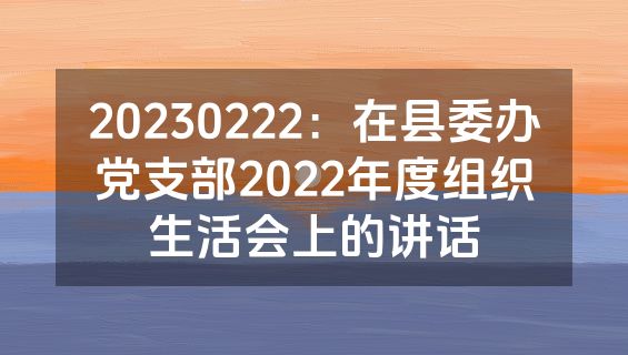 20230222：在县委办党支部2022年度组织生活会上的讲话