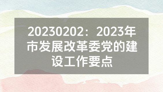 20230202：2023年市发展改革委党的建设工作要点