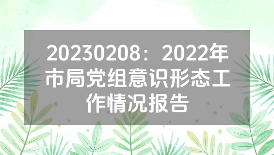 20230208：2022年市局党组意识形态工作情况报告