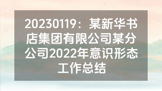 20230119：某新华书店集团有限公司某分公司2022年意识形态工作总结