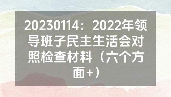 20230114：2022年领导班子民主生活会对照检查材料（六个方面+）