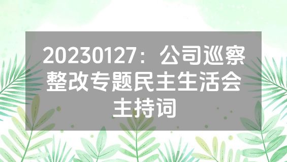 20230127：公司巡察整改专题民主生活会主持词
