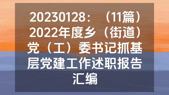 20230128：（11篇）2022年度乡（街道）党（工）委书记抓基层党建工作述职报告汇编
