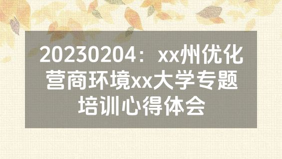 20230204：xx州优化营商环境xx大学专题培训心得体会