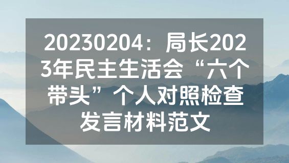 20230204：局长2023年民主生活会“六个带头”个人对照检查发言材料范文