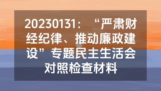 20230131：“严肃财经纪律、推动廉政建设”专题民主生活会对照检查材料