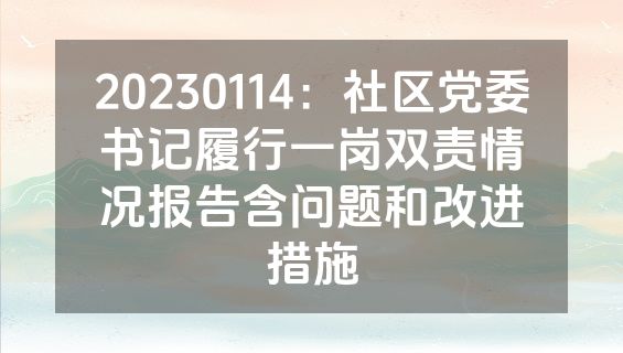 20230114：社区党委书记履行一岗双责情况报告含问题和改进措施
