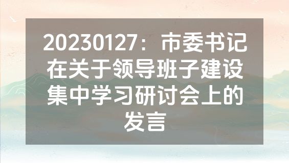 20230127：市委书记在关于领导班子建设集中学习研讨会上的发言