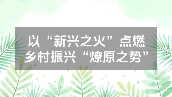 以“新兴之火”点燃乡村振兴“燎原之势”