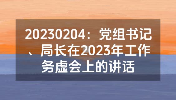 20230204：党组书记、局长在2023年工作务虚会上的讲话