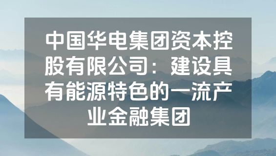 中国华电集团资本控股有限公司：建设具有能源特色的一流产业金融集团