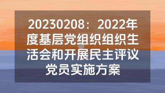20230208：2022年度基层党组织组织生活会和开展民主评议党员实施方案