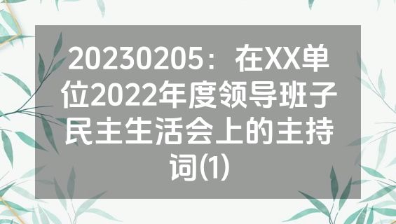 20230205：在XX单位2022年度领导班子民主生活会上的主持词(1)