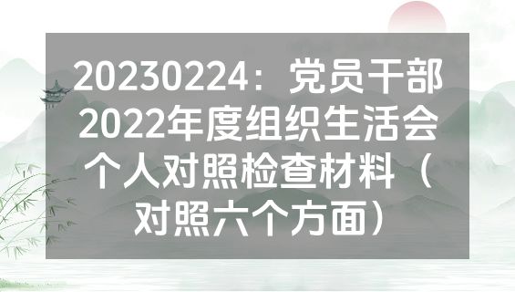 20230224：党员干部2022年度组织生活会个人对照检查材料（对照六个方面）