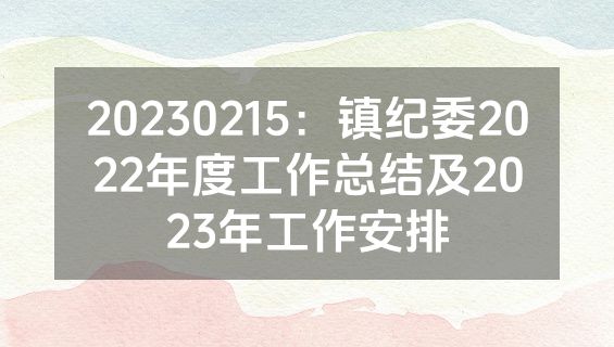20230215：镇纪委2022年度工作总结及2023年工作安排