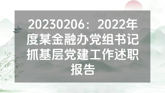 20230206：2022年度某金融办党组书记抓基层党建工作述职报告