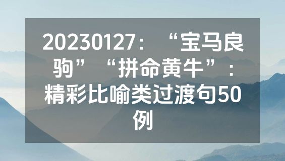 20230127：“宝马良驹”“拼命黄牛”：精彩比喻类过渡句50例