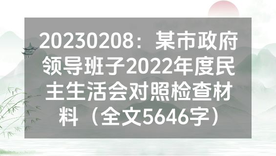 20230208：某市政府领导班子2022年度民主生活会对照检查材料（全文5646字）