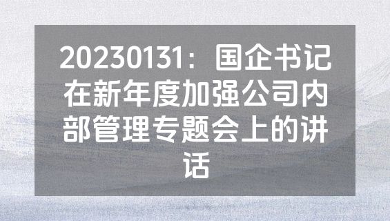 20230131：国企书记在新年度加强公司内部管理专题会上的讲话