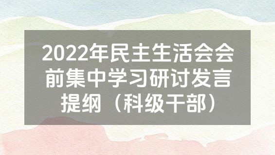 2022年民主生活会会前集中学习研讨发言提纲（科级干部）