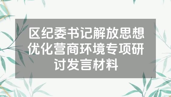 区纪委书记解放思想优化营商环境专项研讨发言材料