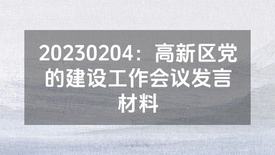 20230204：高新区党的建设工作会议发言材料