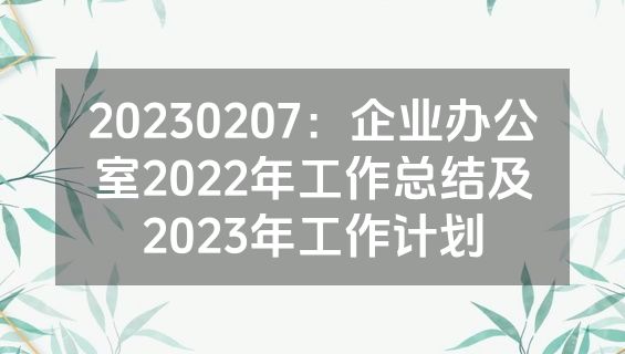 20230207：企业办公室2022年工作总结及2023年工作计划