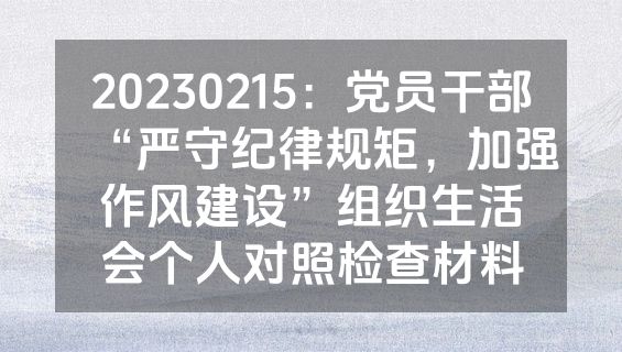 20230215：党员干部“严守纪律规矩，加强作风建设”组织生活会个人对照检查材料