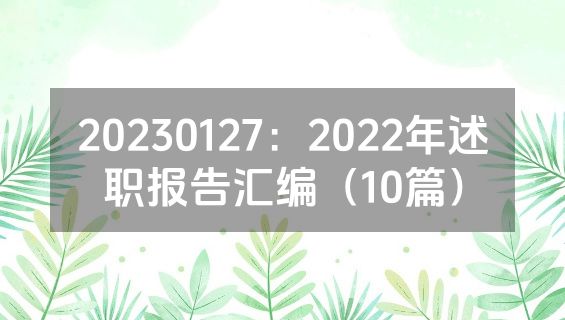 20230127：2022年述职报告汇编（10篇）