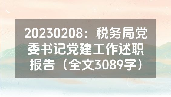 20230208：税务局党委书记党建工作述职报告（全文3089字）