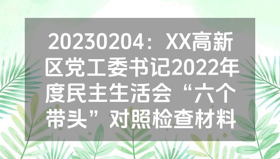 20230204：XX高新区党工委书记2022年度民主生活会“六个带头”对照检查材料