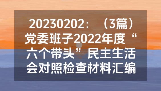 20230202：（3篇）党委班子2022年度“六个带头”民主生活会对照检查材料汇编