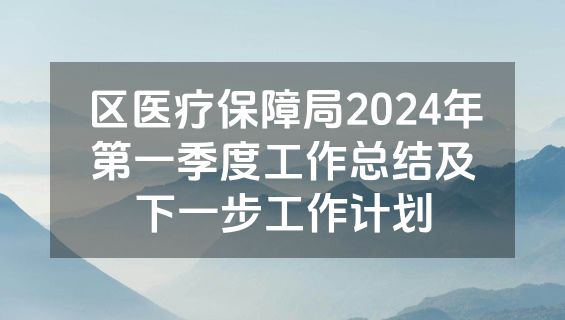 区医疗保障局2024年第一季度工作总结及下一步工作计划