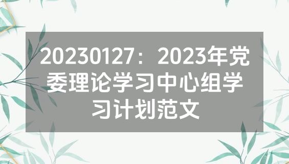 20230127：2023年党委理论学习中心组学习计划范文