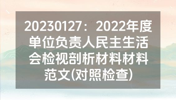 20230127：2022年度单位负责人民主生活会检视剖析材料材料范文(对照检查)