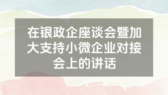 在银政企座谈会暨加大支持小微企业对接会上的讲话