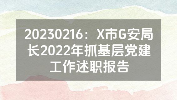 20230216：X市G安局长2022年抓基层党建工作述职报告