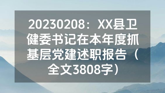 20230208：XX县卫健委书记在本年度抓基层党建述职报告（全文3808字）