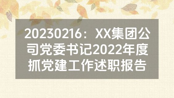 20230216：XX集团公司党委书记2022年度抓党建工作述职报告
