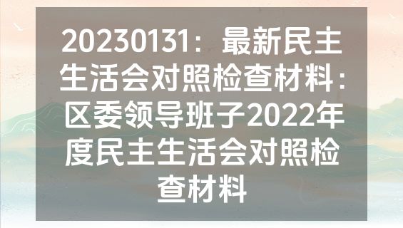 20230131：最新民主生活会对照检查材料：区委领导班子2022年度民主生活会对照检查材料