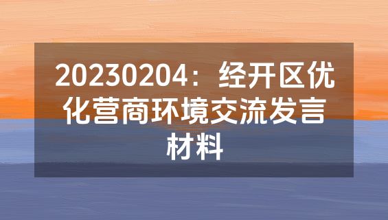 20230204：经开区优化营商环境交流发言材料