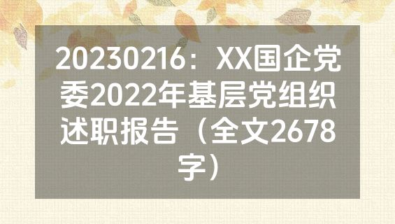 20230216：XX国企党委2022年基层党组织述职报告（全文2678字）