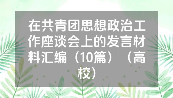 在共青团思想政治工作座谈会上的发言材料汇编（10篇）（高校）