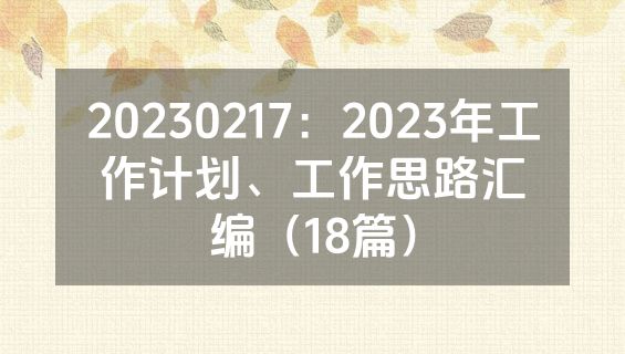 20230217：2023年工作计划、工作思路汇编（18篇）