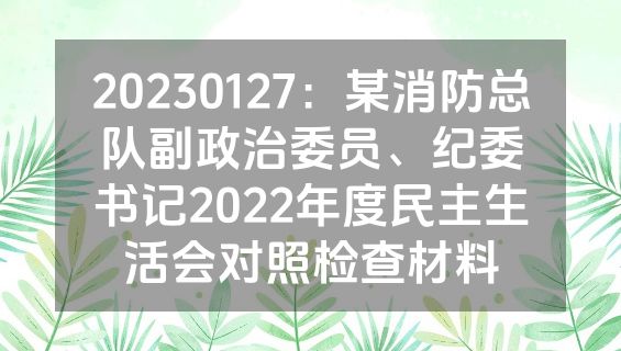 20230127：某消防总队副政治委员、纪委书记2022年度民主生活会对照检查材料