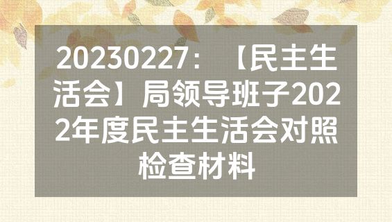 20230227：【民主生活会】局领导班子2022年度民主生活会对照检查材料