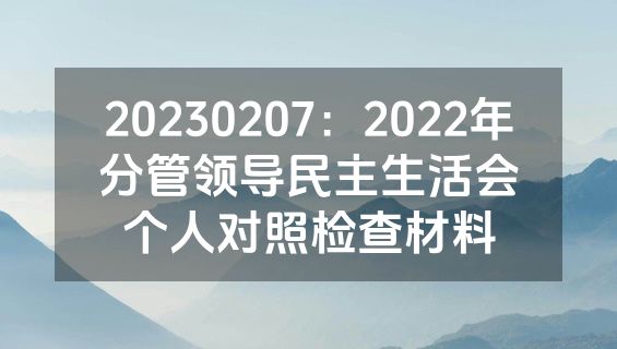 20230207：2022年分管领导民主生活会个人对照检查材料