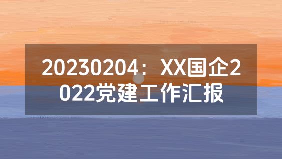 20230204：XX国企2022党建工作汇报