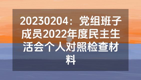 20230204：党组班子成员2022年度民主生活会个人对照检查材料